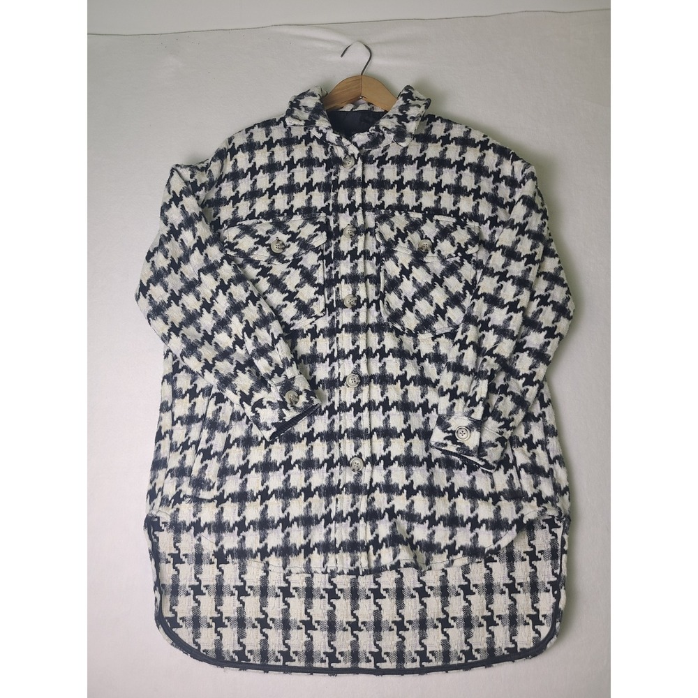 SO Shacket WM XS Black White Houndstooth Plaid Button Front Y2K Cozy Winter Fall